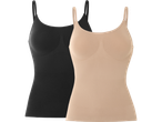 Två sömlösa tanktops i svart och beige.