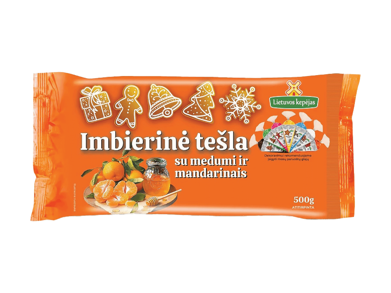 Imbierinė tešla su medumi ir mandarinais, 500g, „Lietuvos kepėjas“