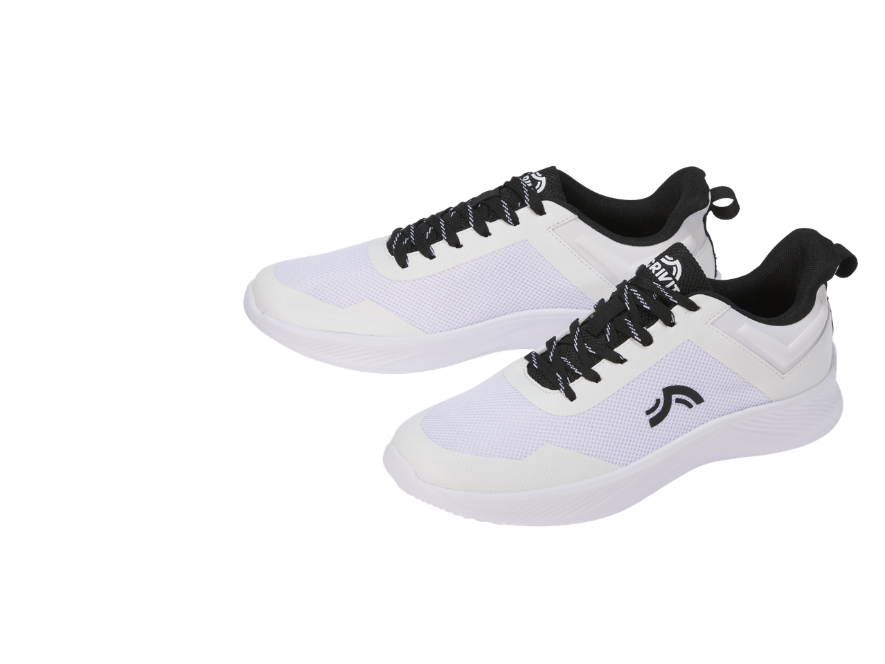 Balts Crivit sporta apavu pāris ar melnām šņorēm un akcentiem