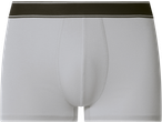 Fehér férfi boxer alsónadrág sötétbarna gumírozott derékrésszel és fehér csíkokkal.