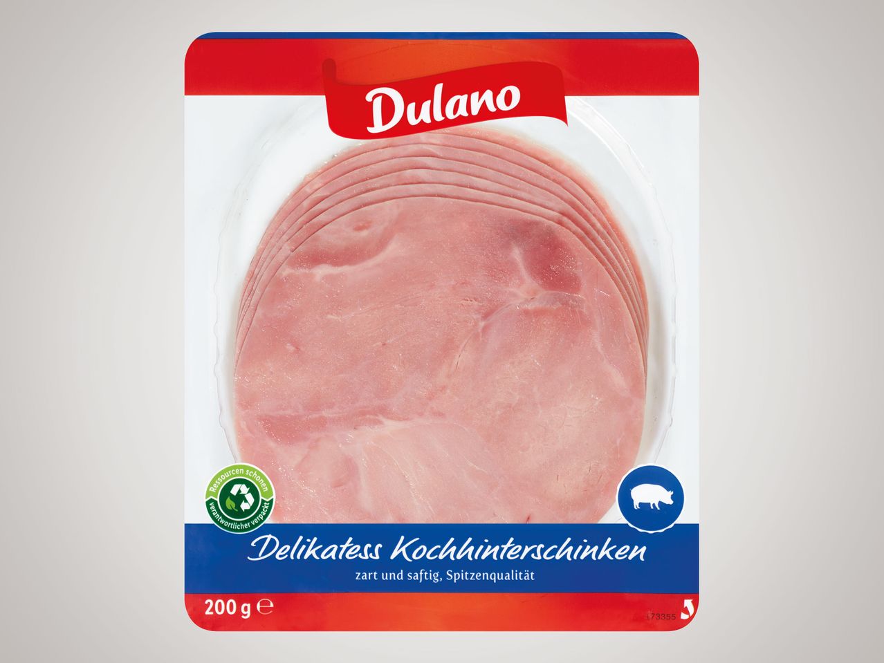 Dulano Delikatess Kochhinterschinken: Kochschinken in Scheiben.