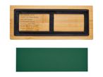 Bamboo and green felt product packaging with OWIM branding and product information.