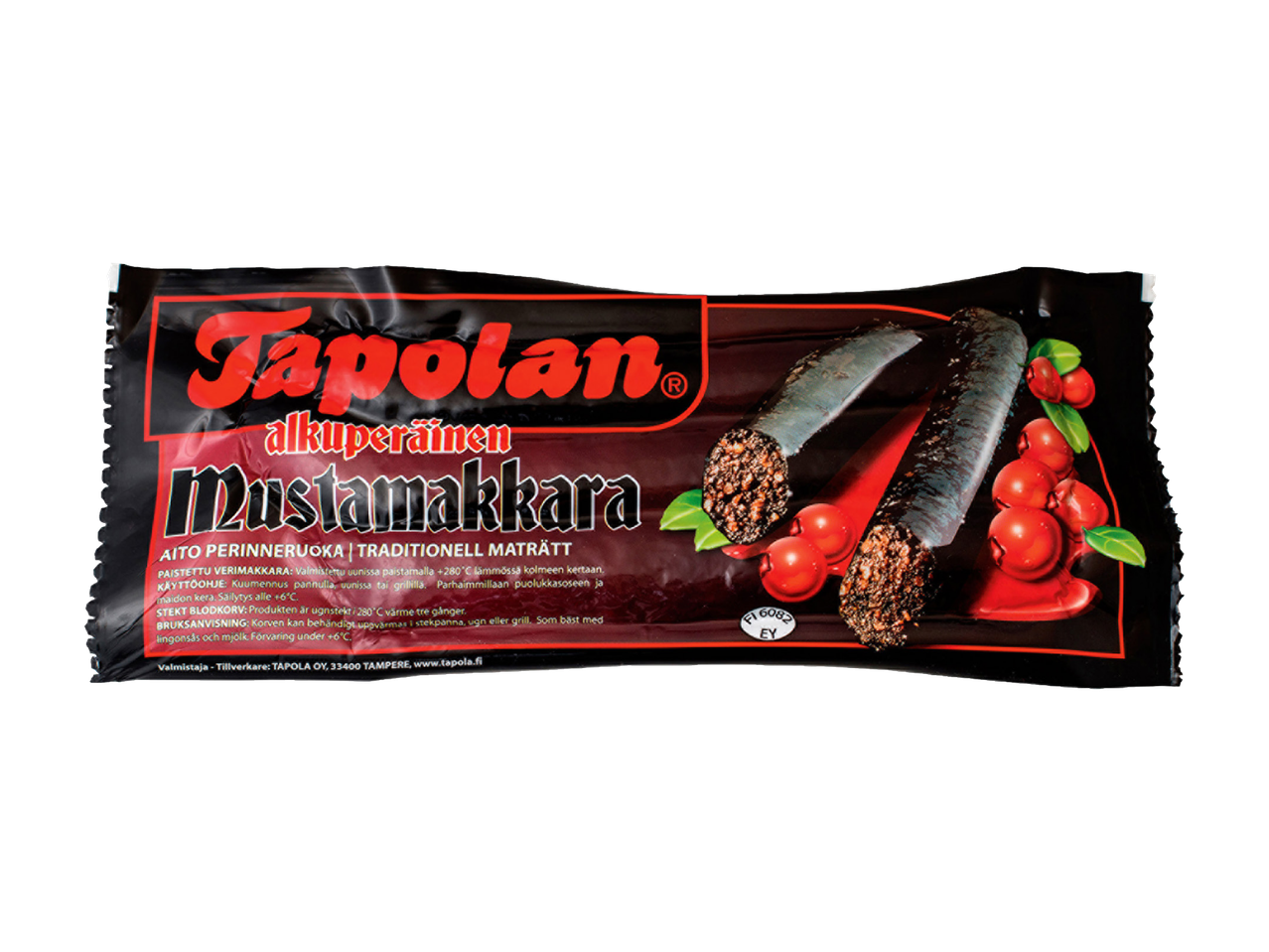 Tapolan Mustamakkara verimakkara pakkaus.