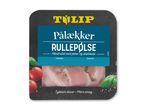 Pålækker rullepølse med peber og allehånde, pakket og klar til servering.