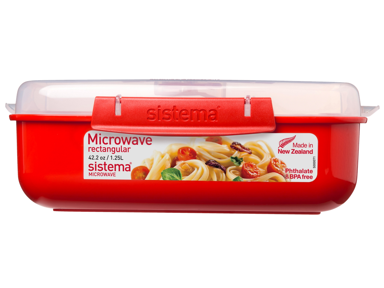 Sistema Microwave rectangular lunchbox, 42.2 oz / 1.25L, red with clear lid