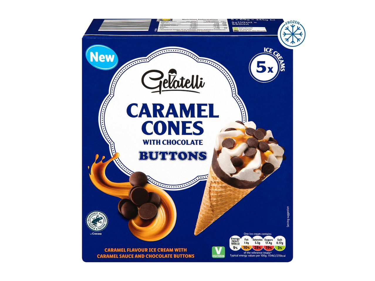 Gelatelli Caramel Cones With Chocolate Buttons 5 Pack