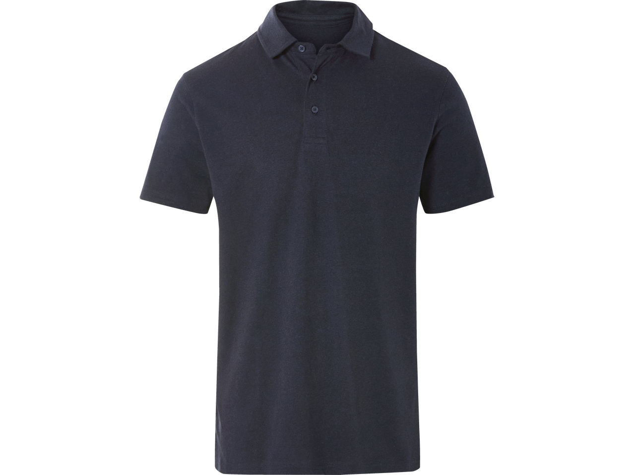 Donkerblauw poloshirt.