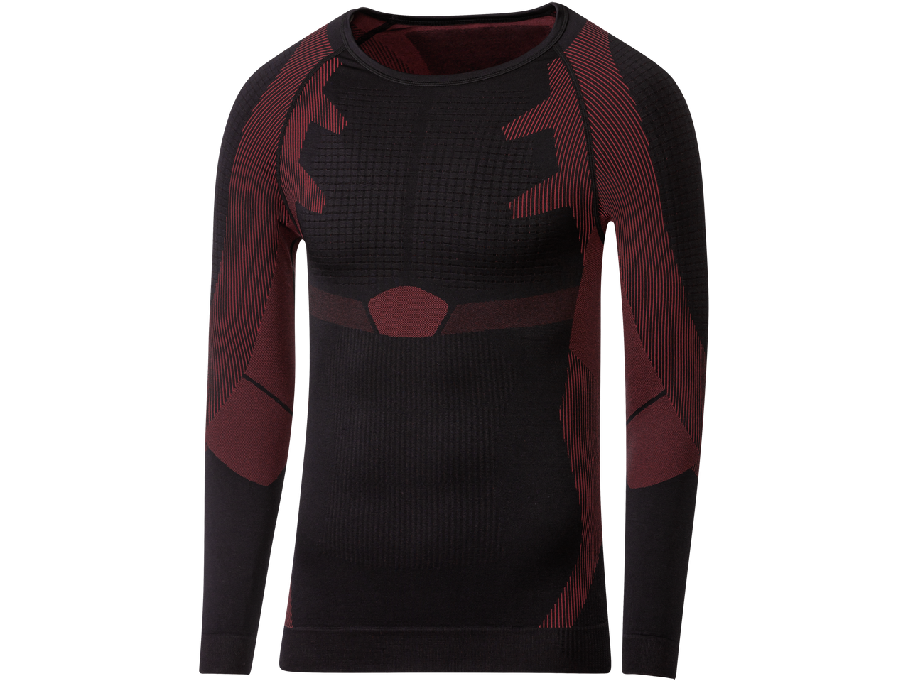 Melns un sarkans sporta krekls ar garām piedurknēm.