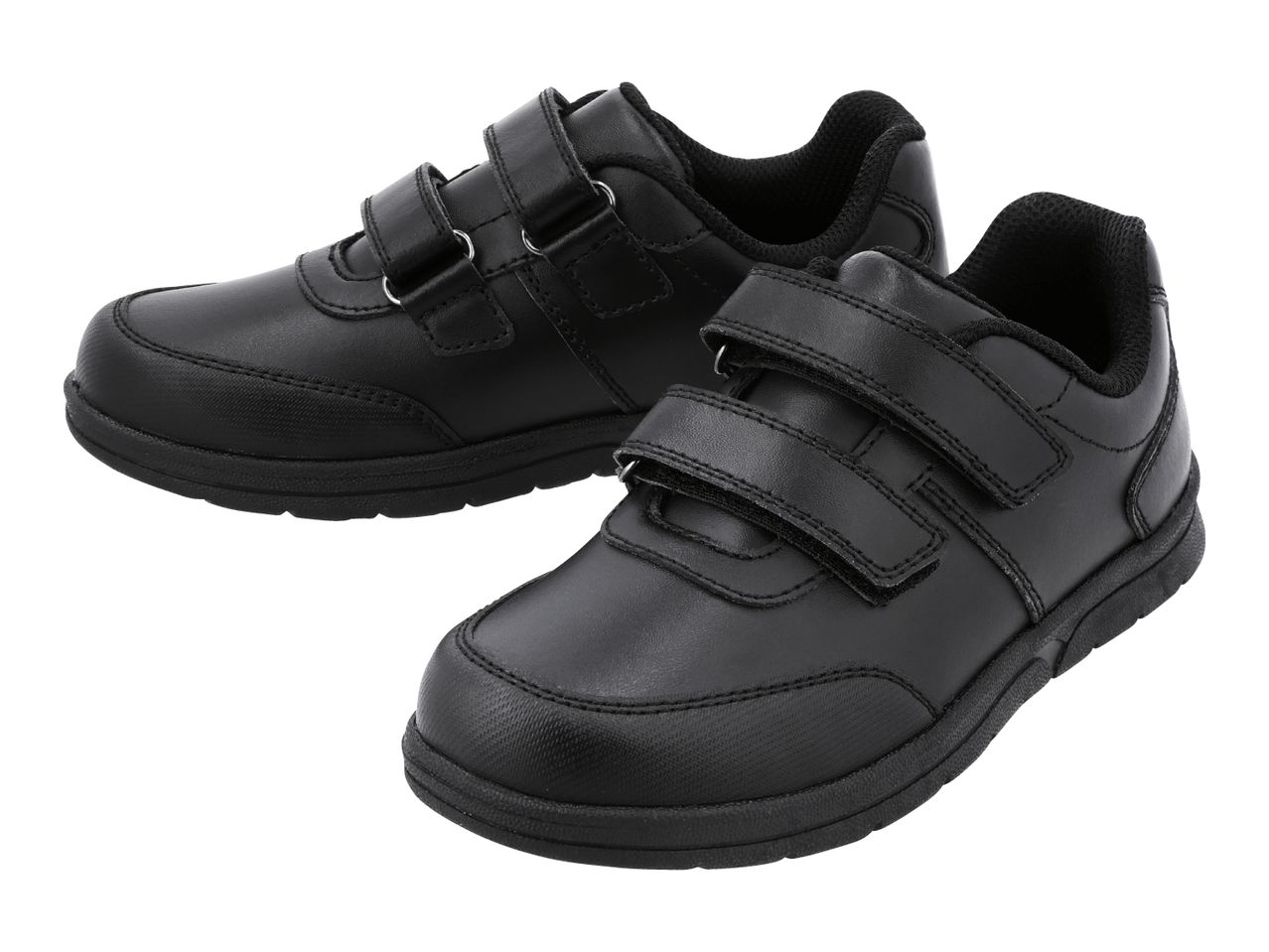 Pair of black children's shoes with hook-and-loop fasteners