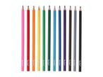 Ten Paper Mate colored pencils in a row against a white background.