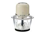 Electric food chopper with a glass bowl filled with ice cubes