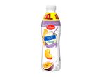 Yogurt drink with peach and passion fruit flavor in a bottle.