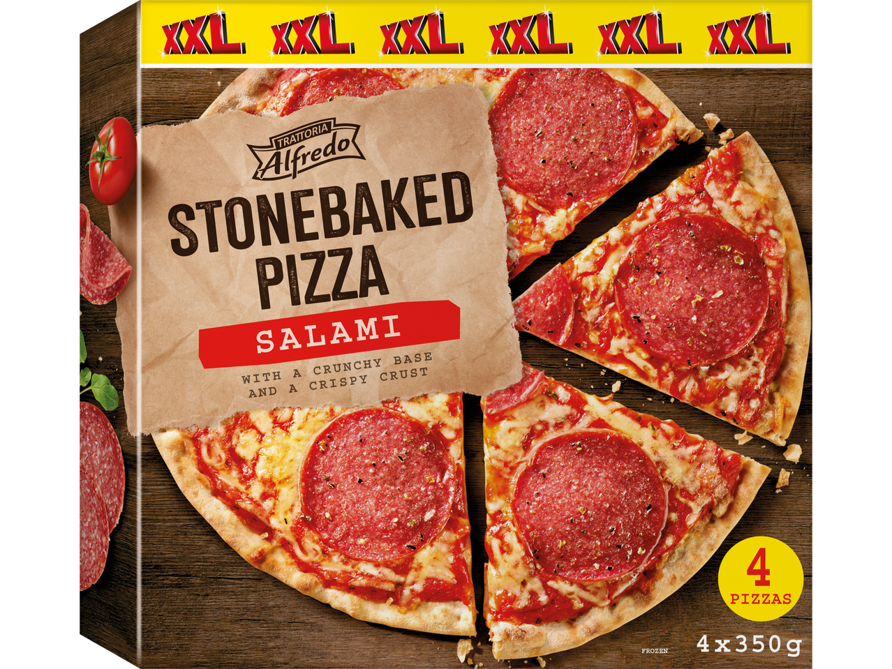 Trattoria Alfredo XXL stengrillpizzor med salami, 4 pizzor á 350g.
