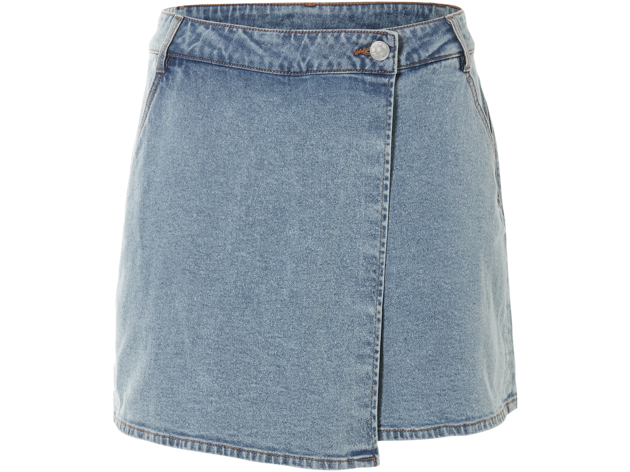 Jupe en jean bleu clair, style wrap.