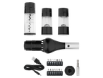 Travel screwdriver, corkscrew, and spice grinders.