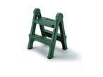 A dark green plastic folding step stool with two steps and a top platform.