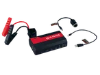 Ultimate Speed car jump starter with clamps, USB and cigarette lighter cables.