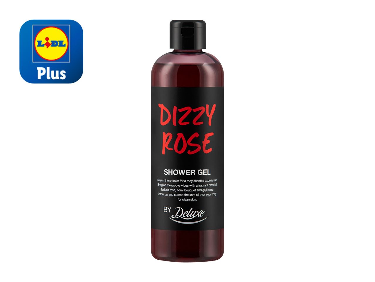 Lidl's Plan Dizzy Rose shower gel bottle.