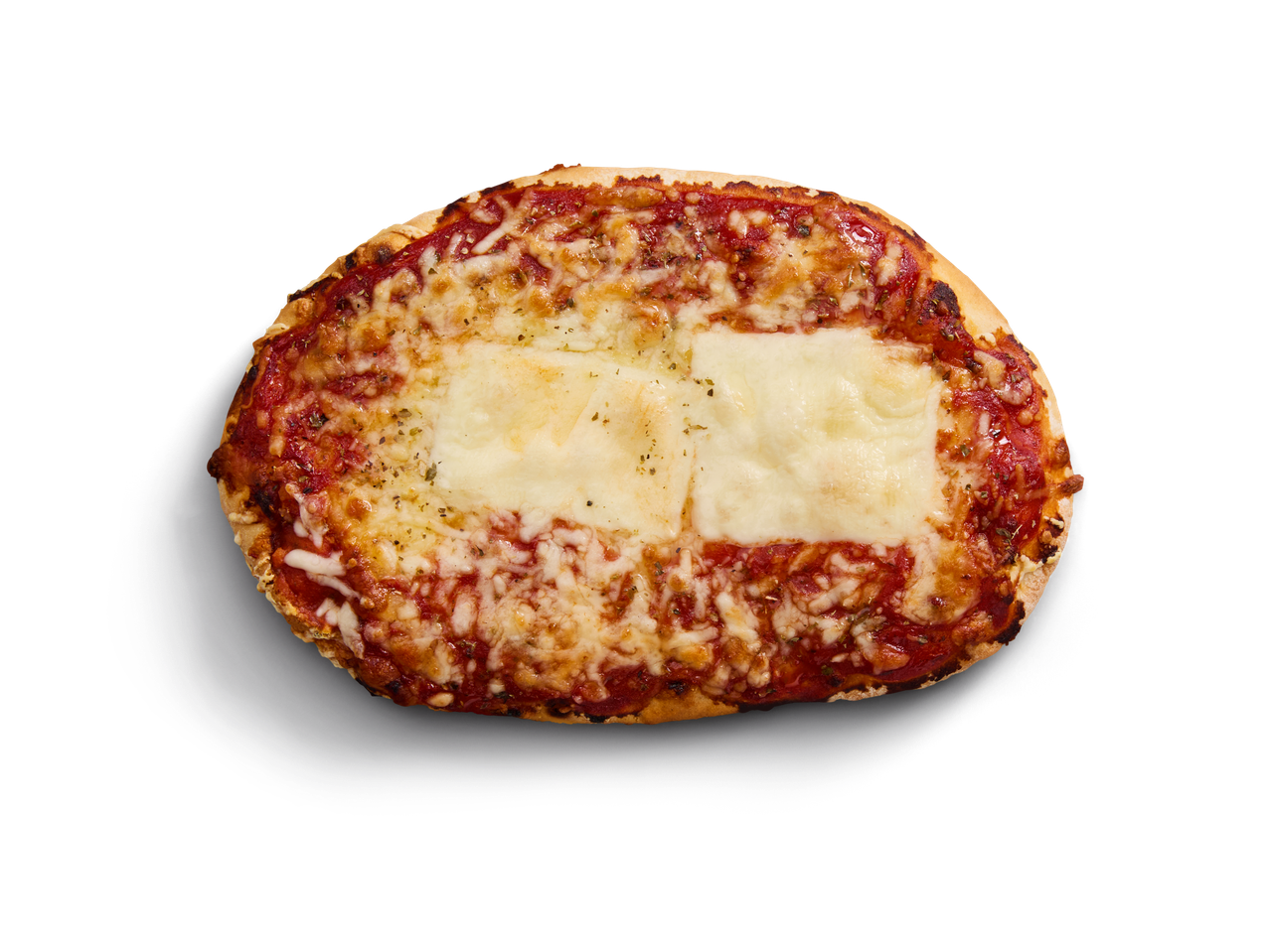 Pizza mit Mozzarella und Tomatensauce.