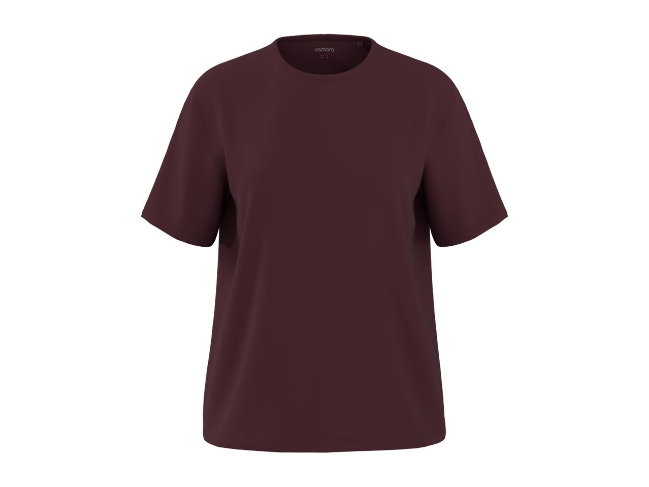 Plain dark red short-sleeved t-shirt with a round neck.