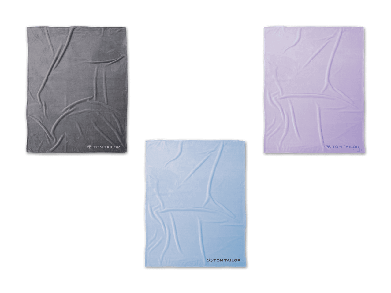 Drei TOM TAILOR Badetücher in Grau, Hellblau und Lila