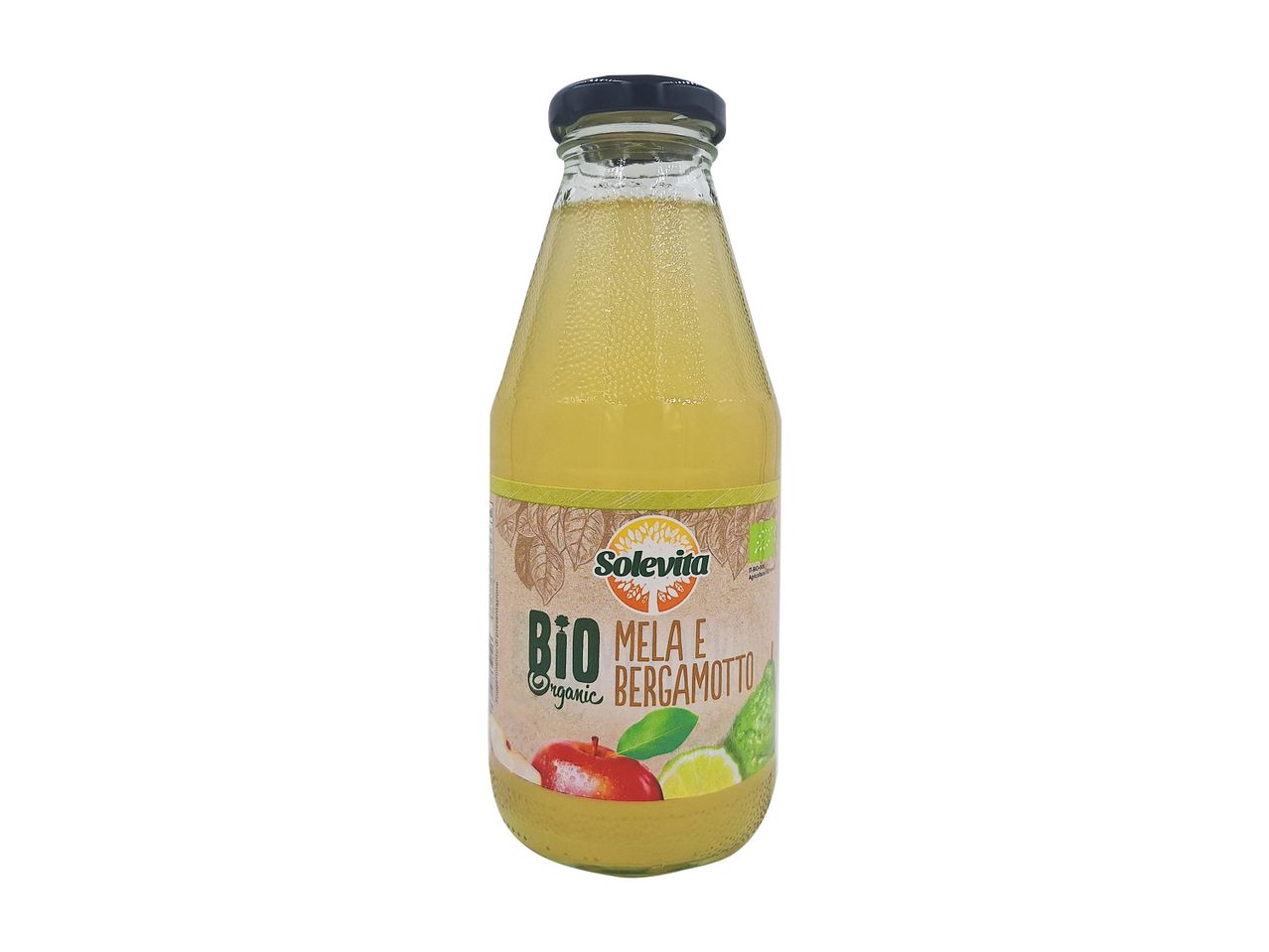 Bottiglia di succo di mela e bergamotto bio Solevita.