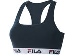 A dark teal Fila branded sports bra with a racerback design.