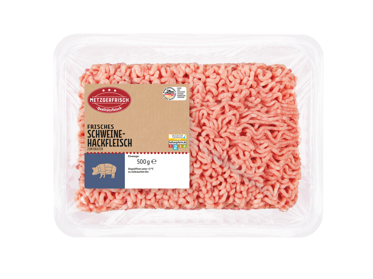 Metzgerfrisch frisches Schweinehackfleisch zum Braten, 500g, mit Herkunfts- und Haltungsform-Angaben