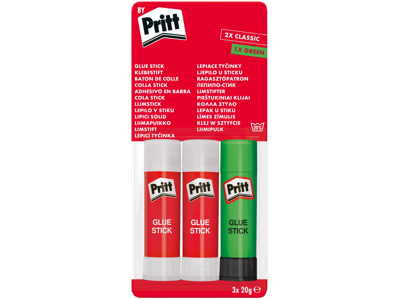 Pritt lepila v paličici: 2 klasični rdeči, 1 zeleni.