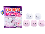 Pluchen Haribo Chamallows, roze en wit, in verpakking en los.