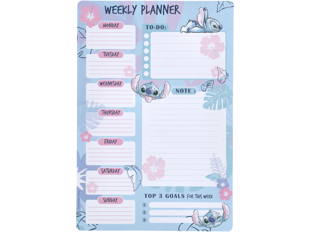 Stitch weekplanner met tropisch ontwerp.