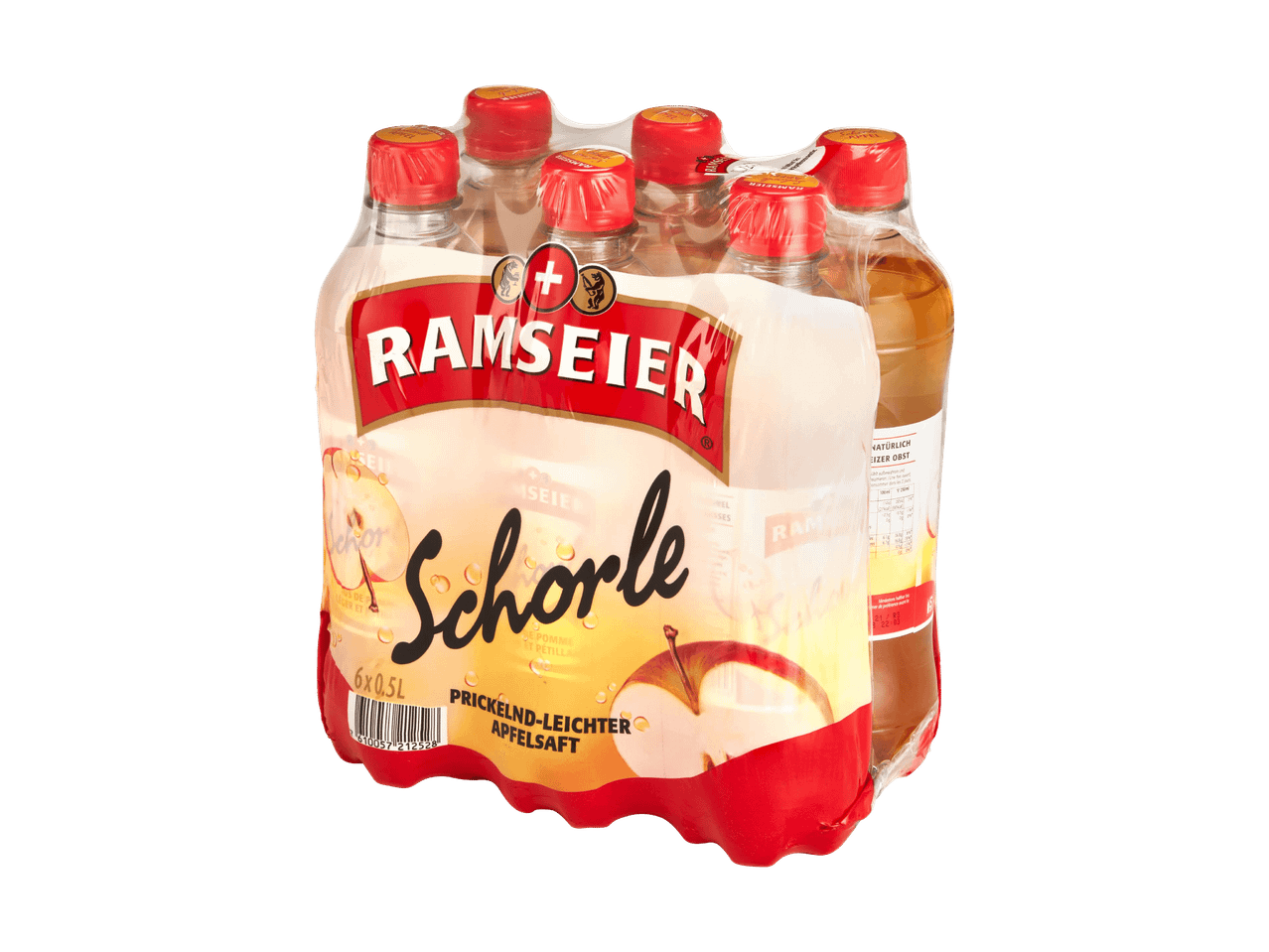 6er-Pack Apfelschorle-Flaschen, je 0,5L, prickelnd-leichter Apfelsaft.
