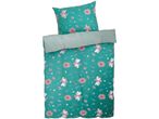 Olaf-themed duvet cover and pillowcase set with a floral pattern on a teal background.
