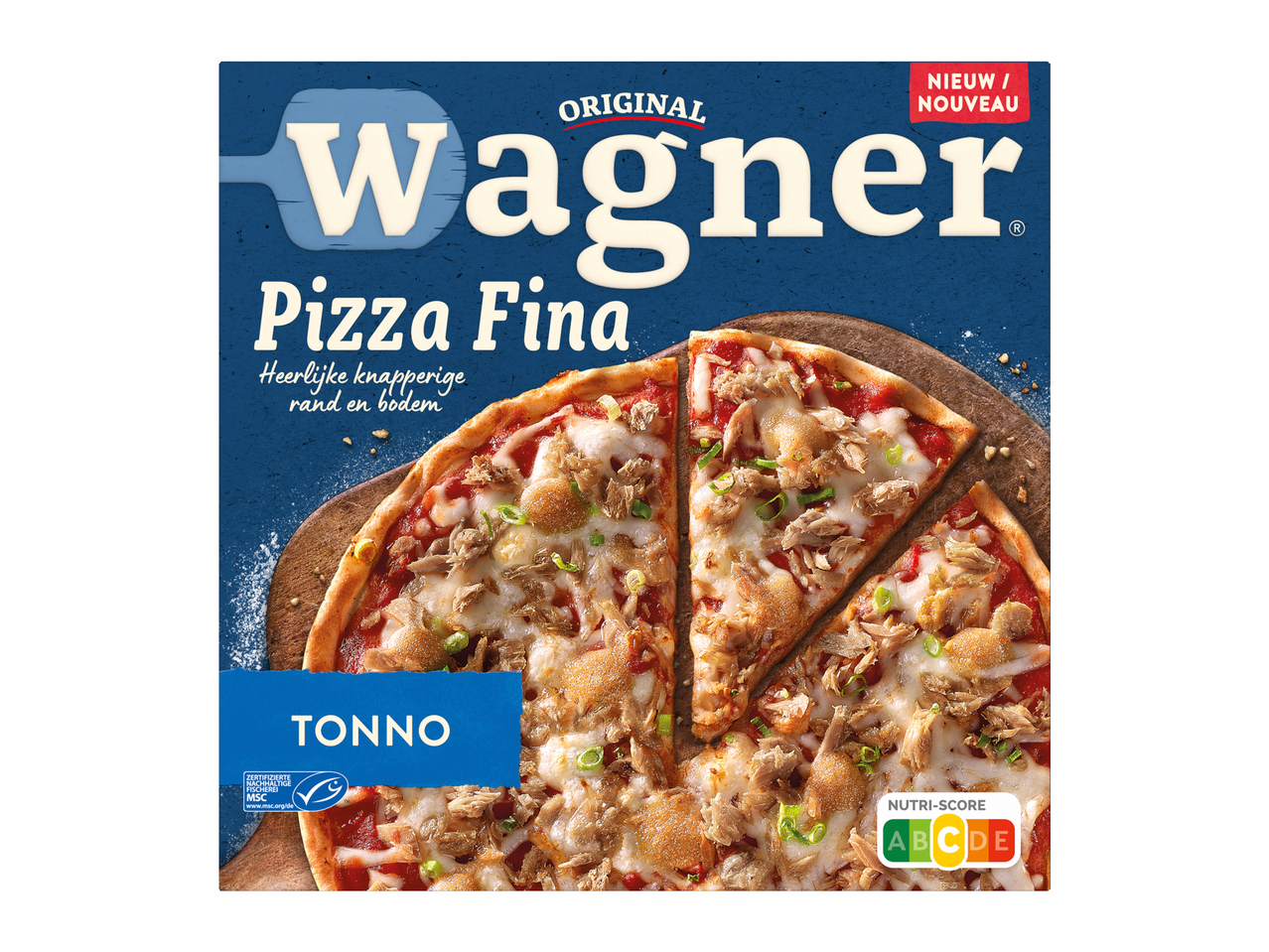 Pizza Tonno met knapperige korst en bodem, met Nutri-Score A.