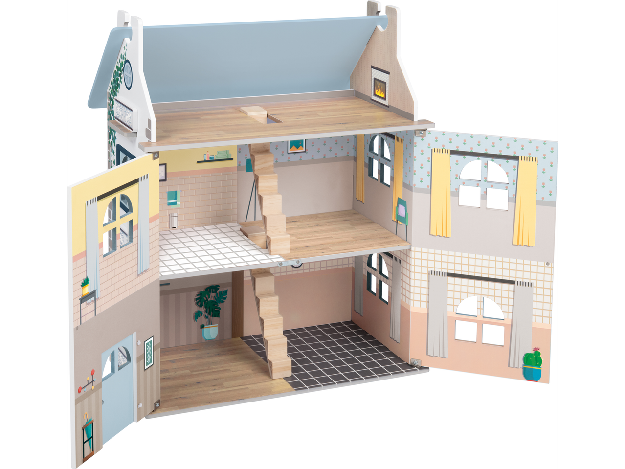 Playtive lėlių namelis, 66 cm, su atviromis sienomis ir laiptais