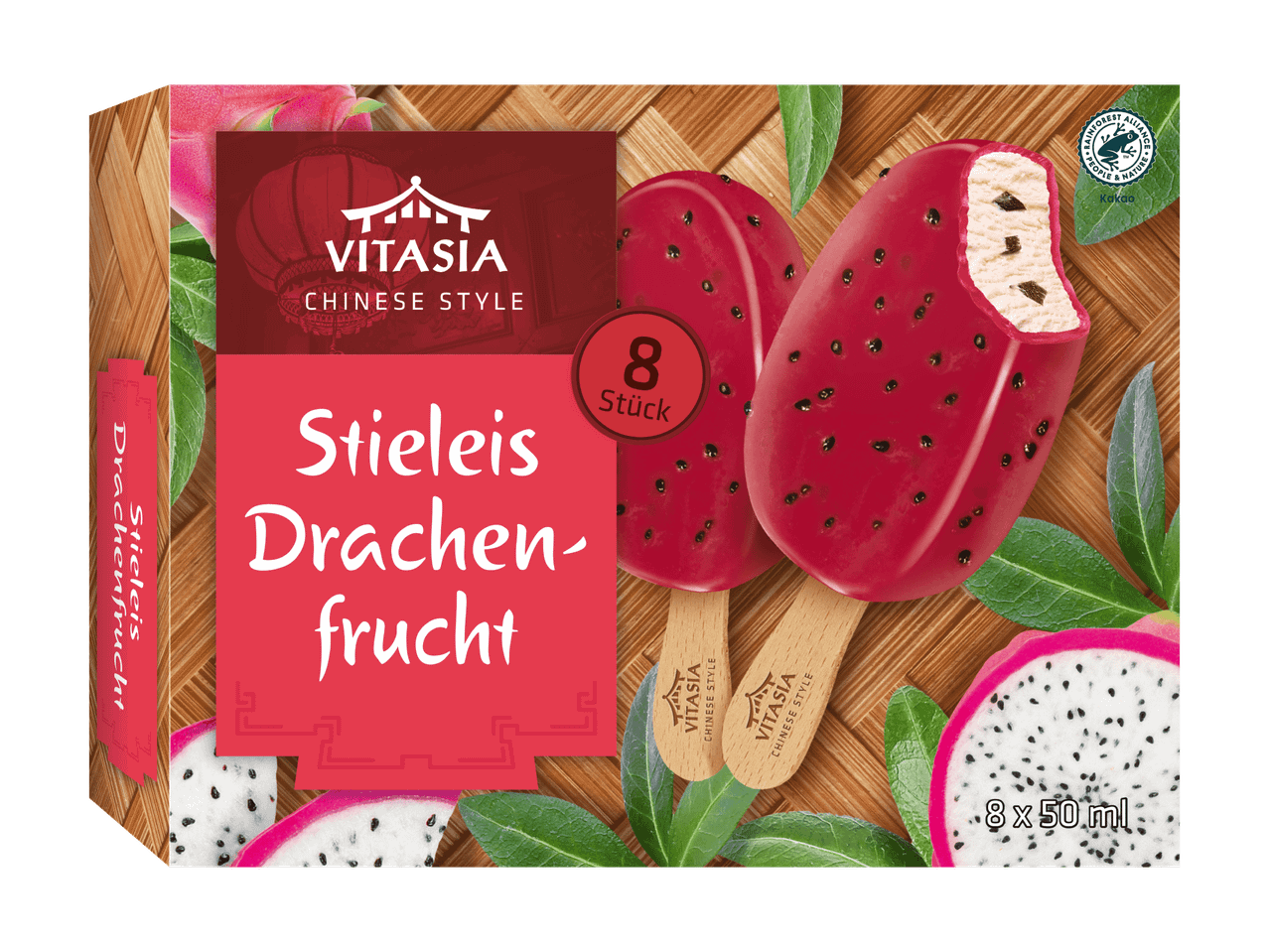 Packung Drachenfrucht-Stieleis, 8 Stück, 8 x 50 ml.
