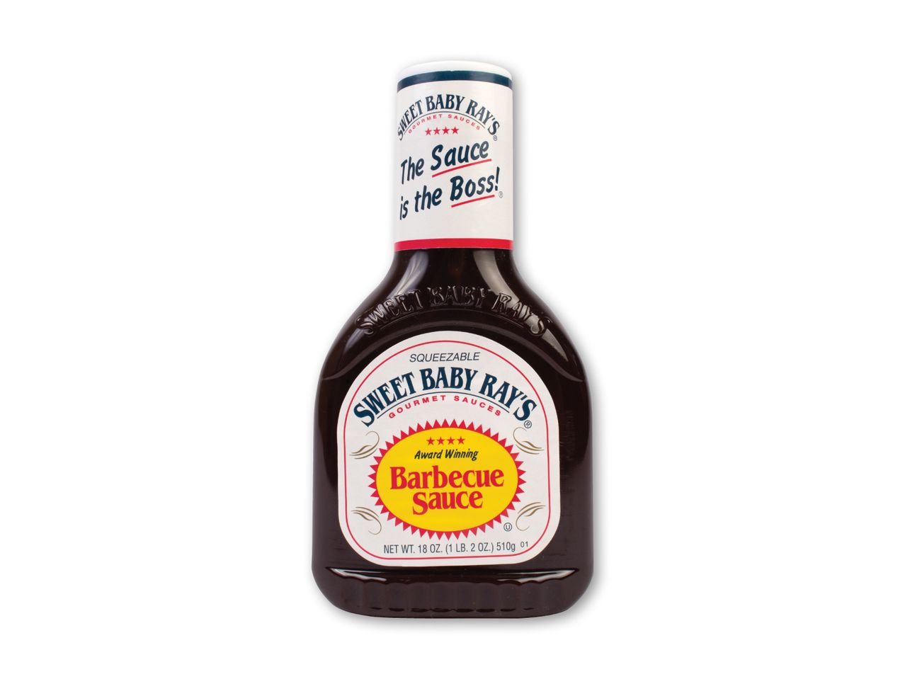 En flaske Sweet Baby Ray's BBQ sauce.