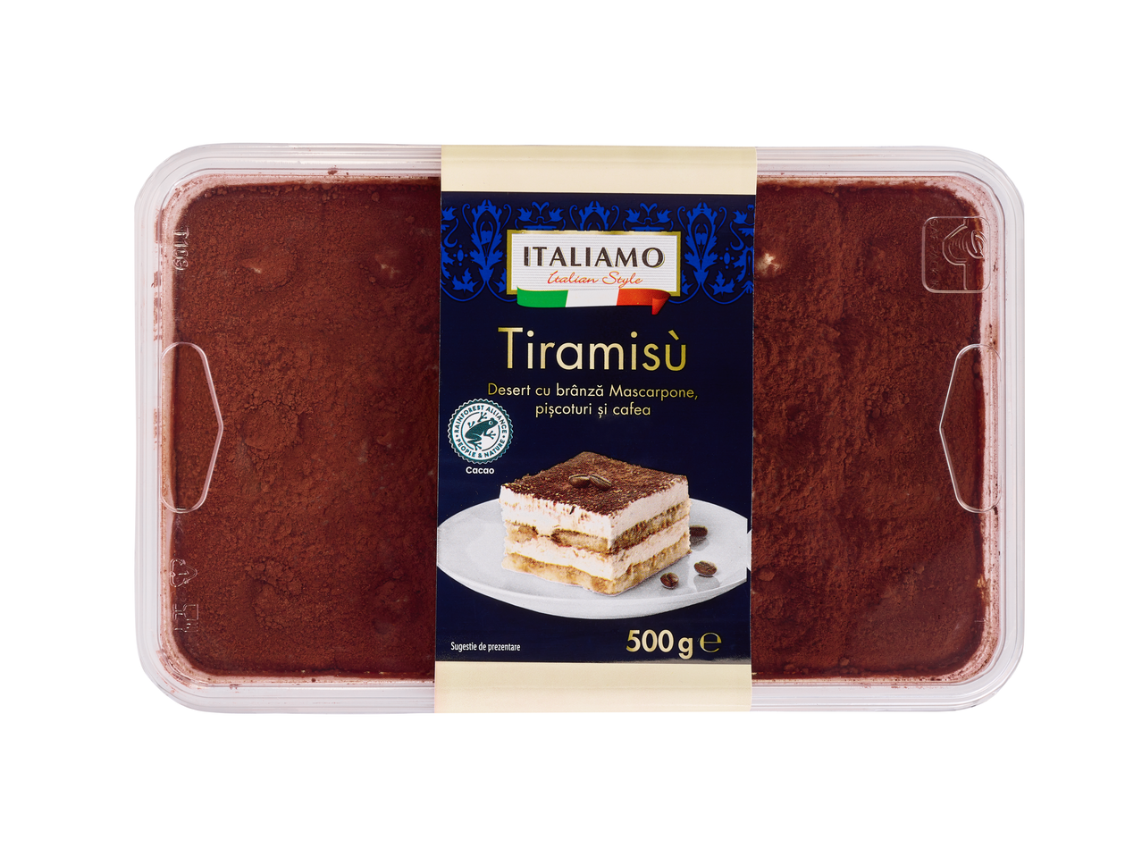 Desert Tiramisu ITALIAMO cu brânză Mascarpone, pișcoturi și cafea, 500g.