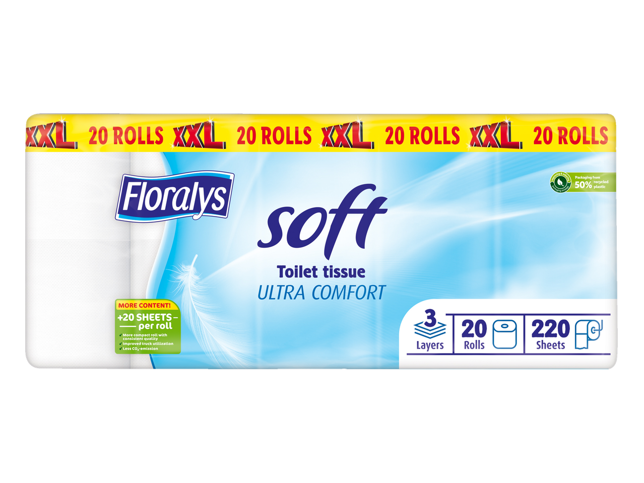 Floralys Soft ultra zacht toiletpapier, 20 XXL rollen.