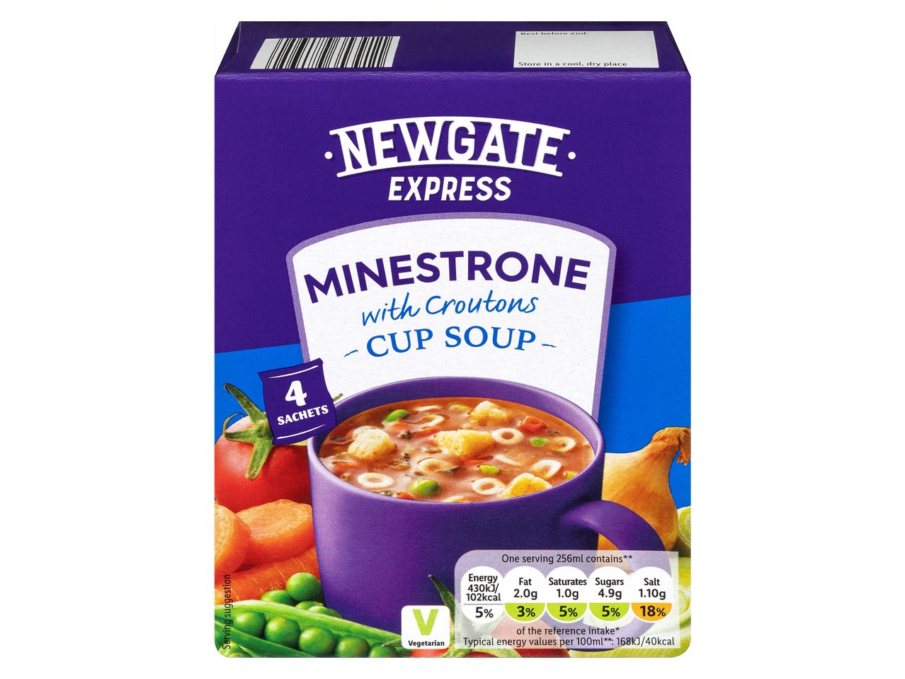 Newgate Express Minestrone soup with croutons: 4 sachets.