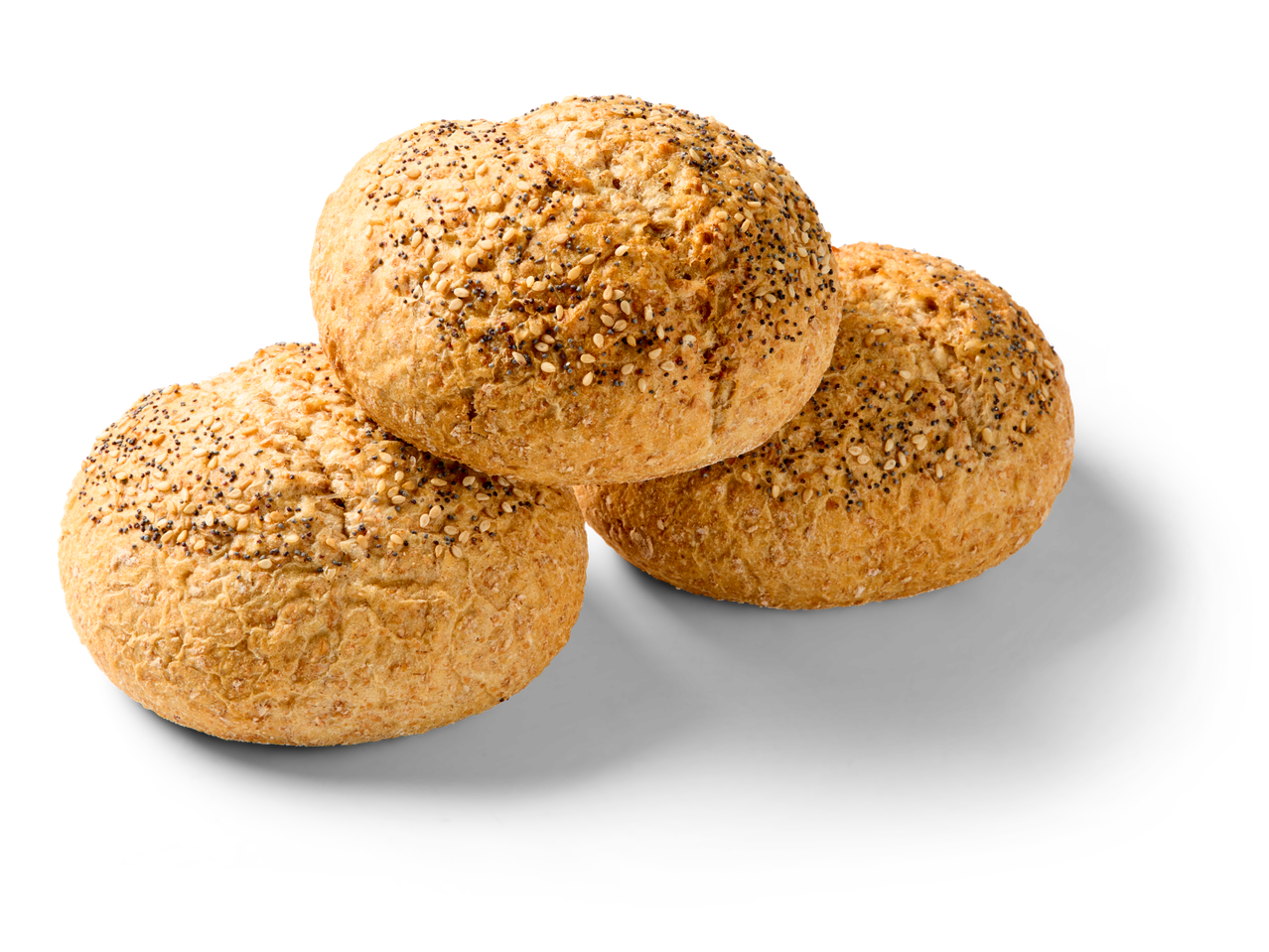 Drie sesam en maanzaad broodjes.