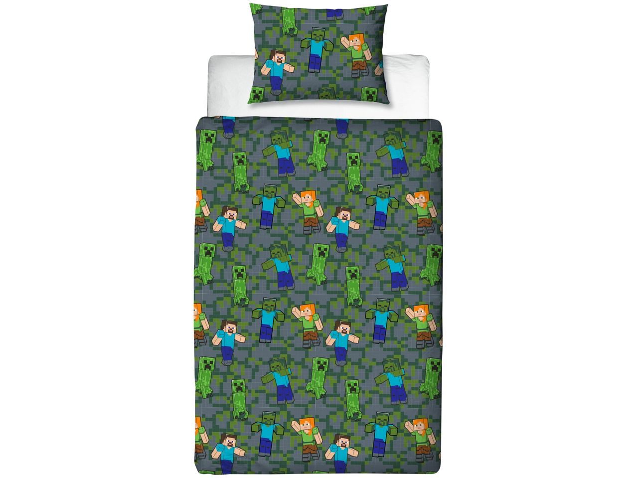 Minecraft duvet cover and pillowcase set with Steve, Alex, Zombies, and Creepers