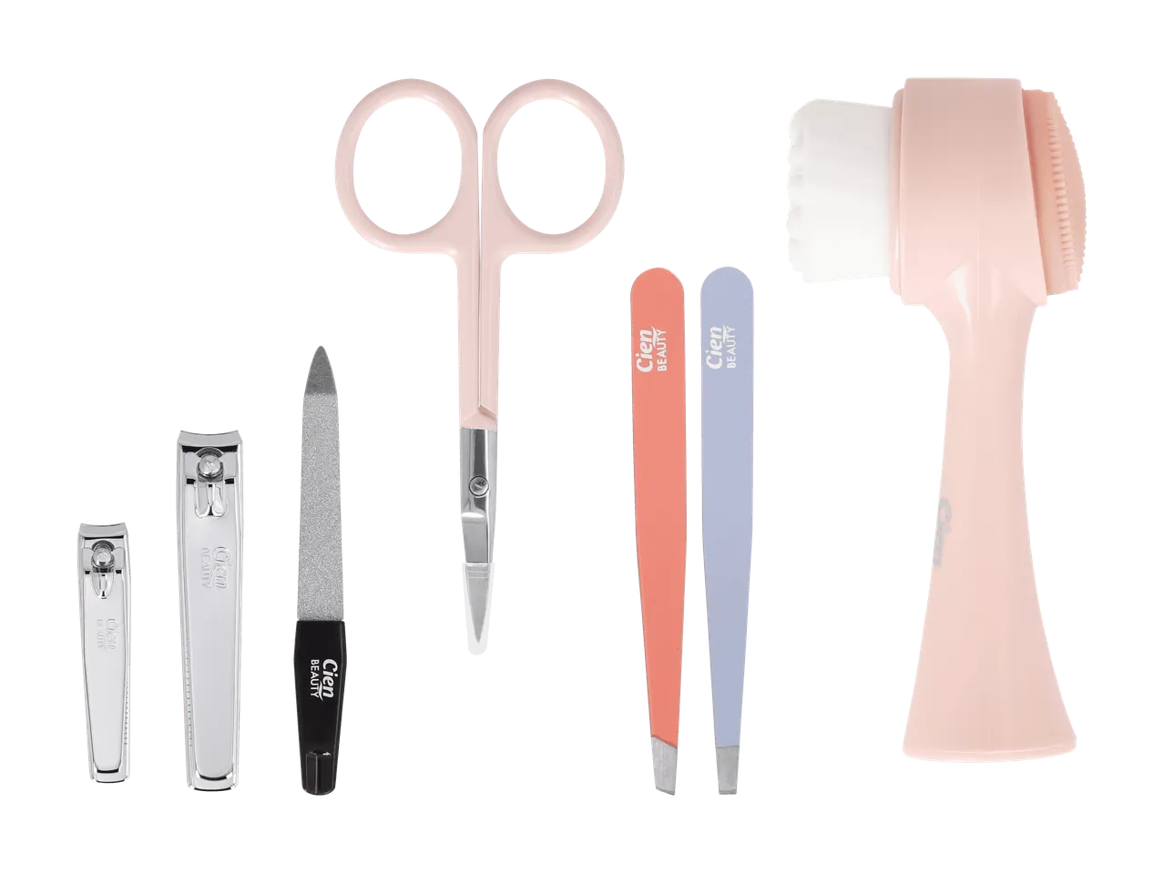 Set de manucure et pédicure avec coupe-ongles, lime, ciseaux, pinces à épiler et brosse faciale