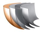 Five layers of metal, including copper and various shades of gray, curved and stacked.