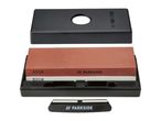 A sharpening stone set with a coarse 400# side and a fine 800# side, in a black case.