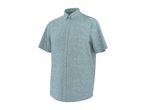 Light blue short-sleeved button-up shirt with a textured fabric.