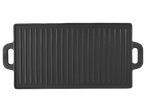 Grillmeister cast iron grill pan with ridged surface and handles, showing product number 509387 2507.