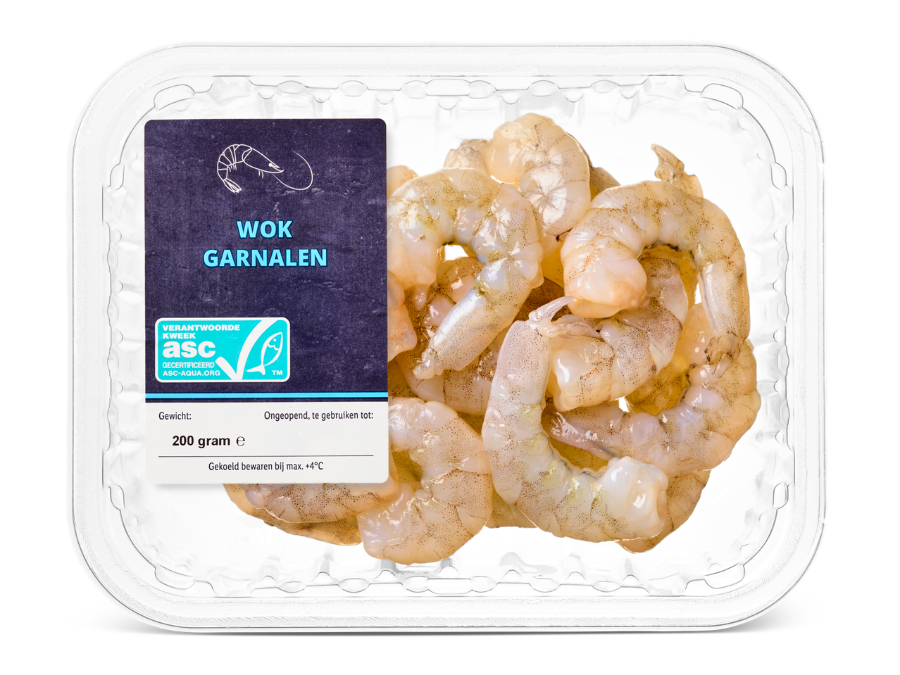 Wokgarnalen, 200g, ASC gecertificeerd.