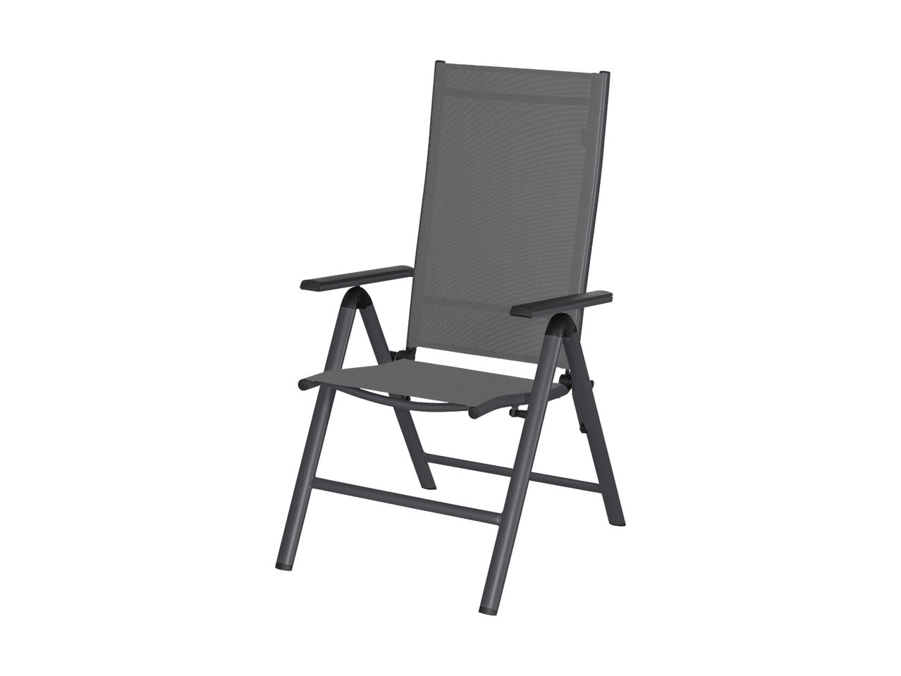 Chaise pliante grise en aluminium pour extérieur.