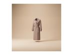 A beige trench coat with a tied belt, floating against a matching beige background.